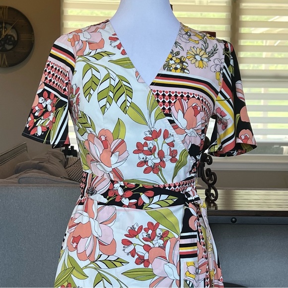 Who What Wear Maxi Floral Wrap Dress Size Small Scarf Print Long Length Colorful - Picture 2 of 16